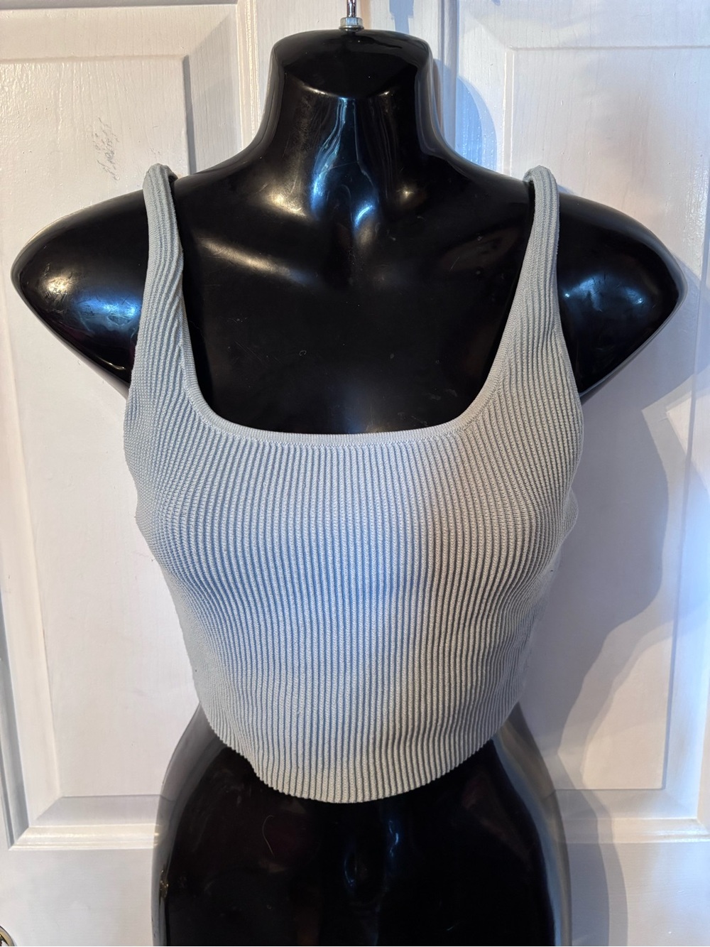 Aritzia Babaton Blue Ribbed Square Neck Crop Tank